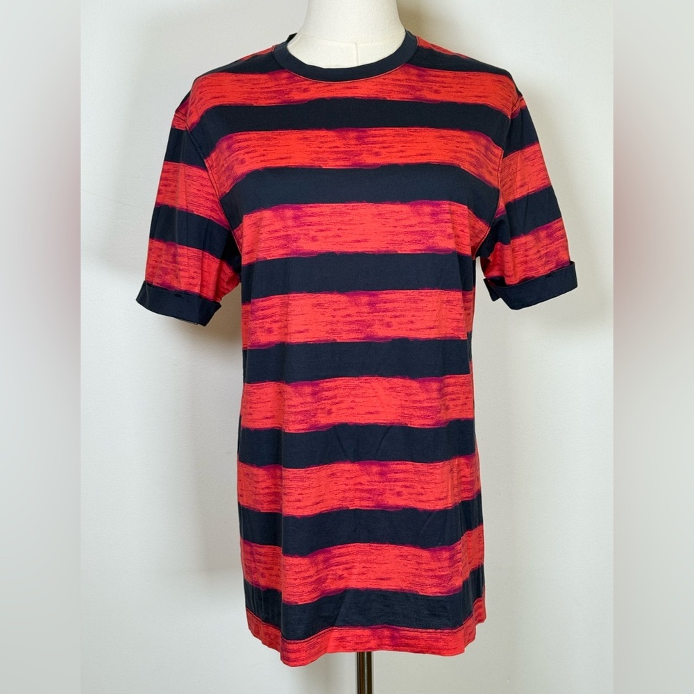 Murano Liquid Luxury Slim Fit Rugby Stripe Short Sleeve Shirt Men’s Size Medium